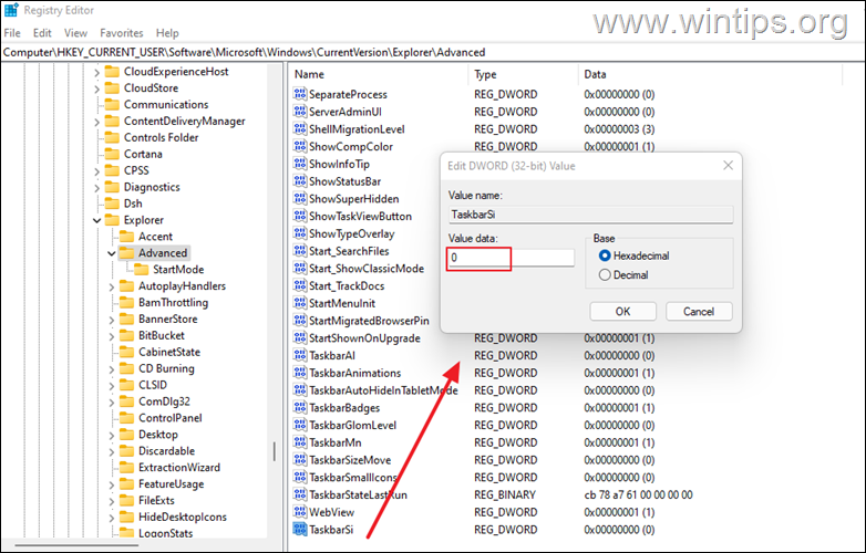 Redimensionar ícones da barra de tarefas para o tamanho do Windows 11