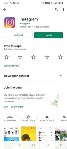Atualizar aplicativo do Instagram