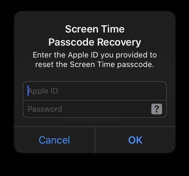 resetujte přístupový kód času obrazovky pomocí vašeho Apple ID