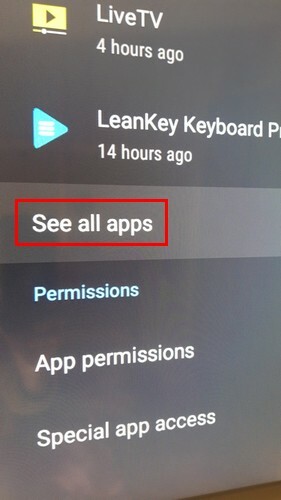 Peržiūrėkite visų programų parinktį „Android TV“.