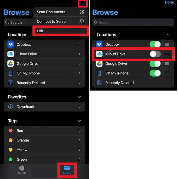 Desactiva iCloud Sync en la aplicación Archivos