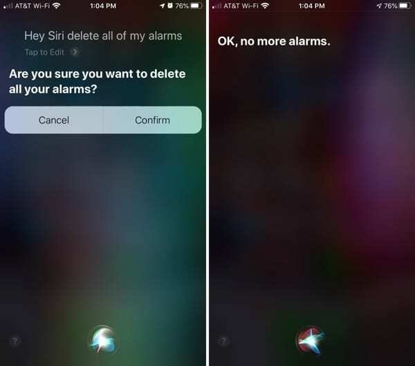 Exclua todos os alarmes com Siri