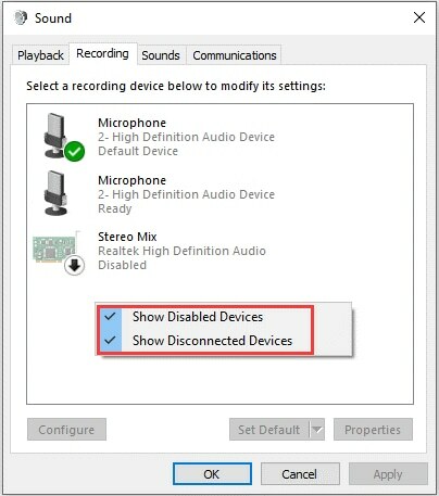 ติ๊กที่ตัวเลือก Show Disabled Devices