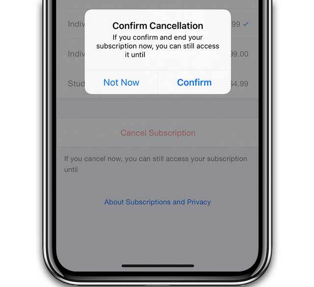 cancelar una suscripción en su iPhone