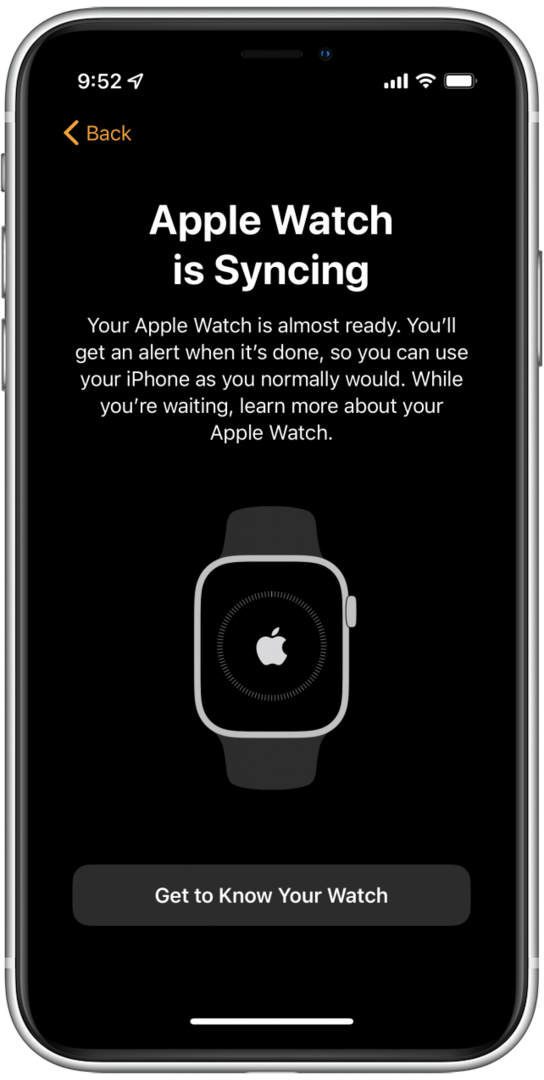 마지막에 시계가 자동으로 동기화를 시작합니다. 이렇게 하면 Watch와 iPhone 간의 연결이 복원됩니다.
