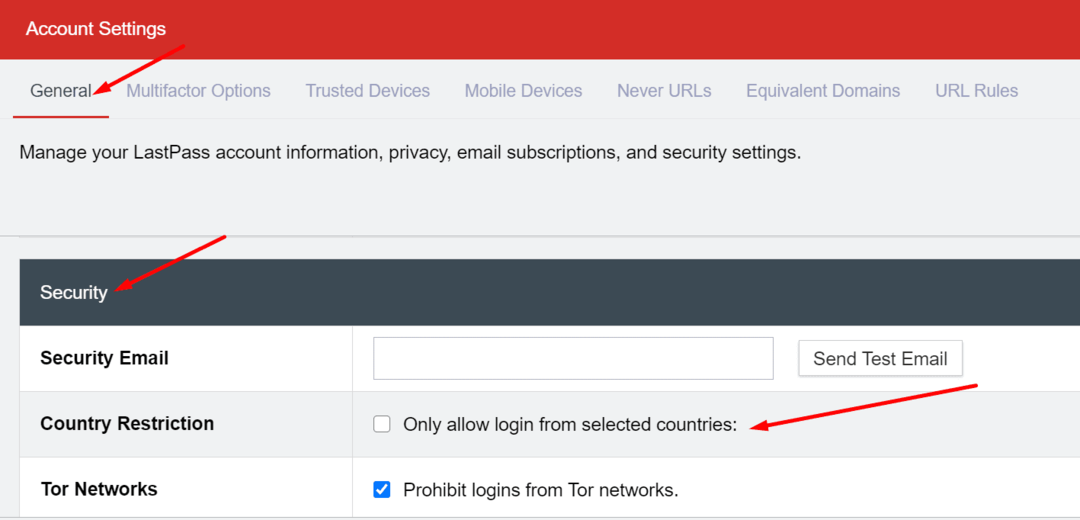 Lastpass permite autentificarea numai din țările selectate