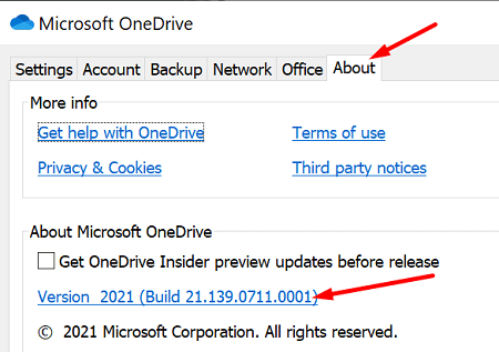 check-onedrive-версия приложения