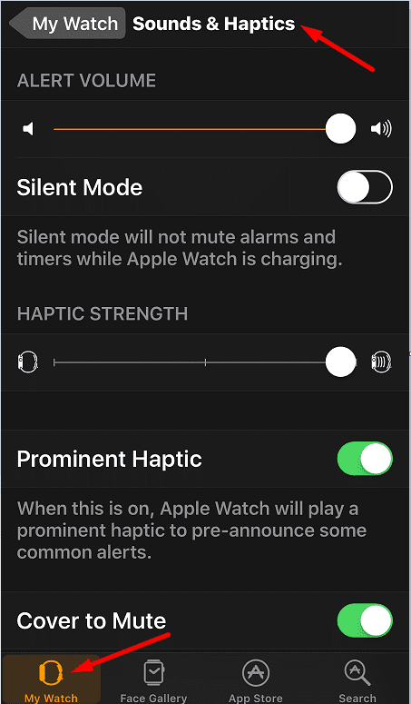 Mostrar alertas, sonido y reloj de manzana háptico