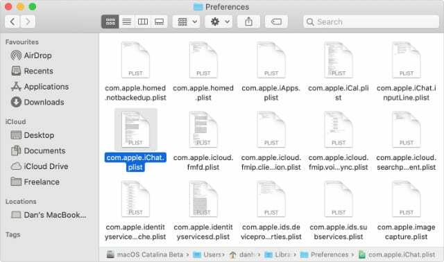 Meldingspreferansefiler i Finder i macOS