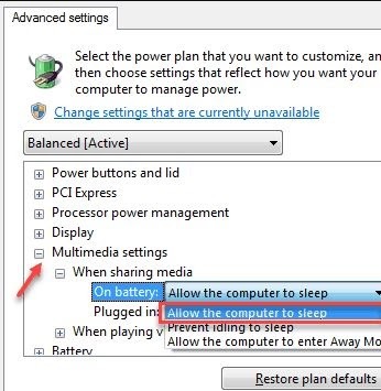 Étendre l'option de configuration multi-média et après, localiser l'option Lors du partage de médias et la développer