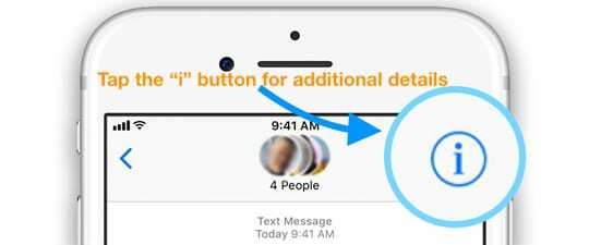 tlačidlo „i“ v aplikácii Message App Conversations iOS 11 iPhone