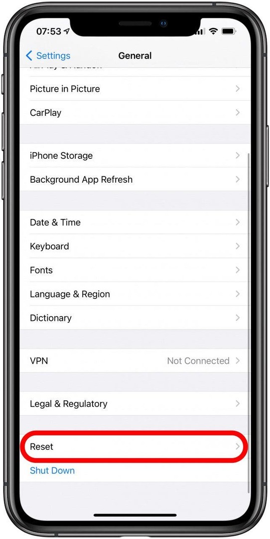 Przewiń do końca i dotknij Resetuj.