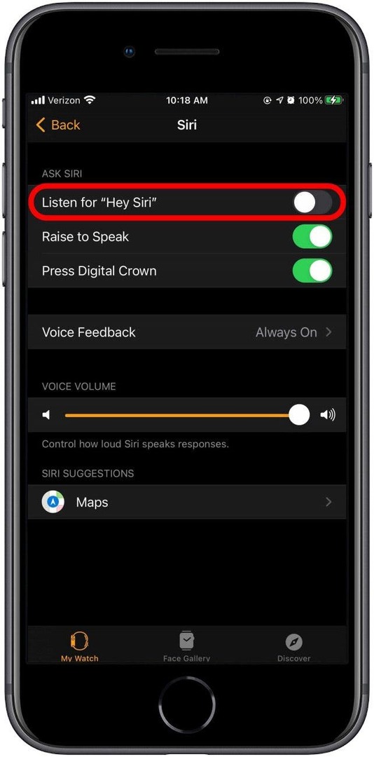 Kapcsolja ki a Hallgassa meg a Hey Siri funkciót