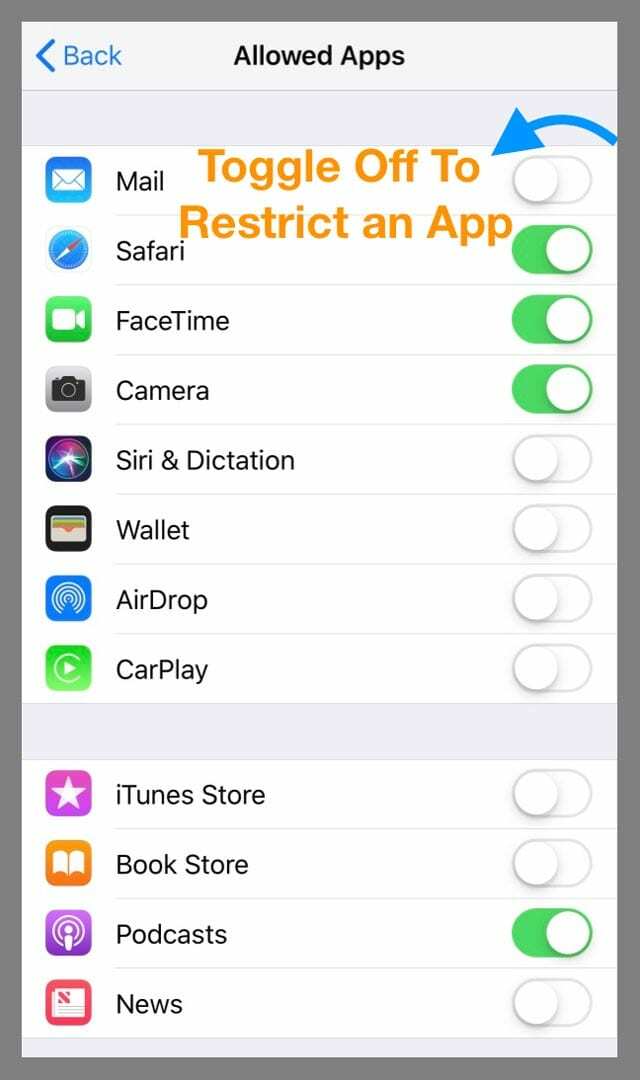 Habilitación de restricciones en iPad