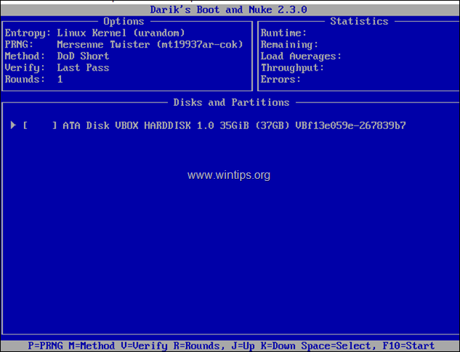 obrišite trdi disk - Darik's Boot and Nuke (DBAN)