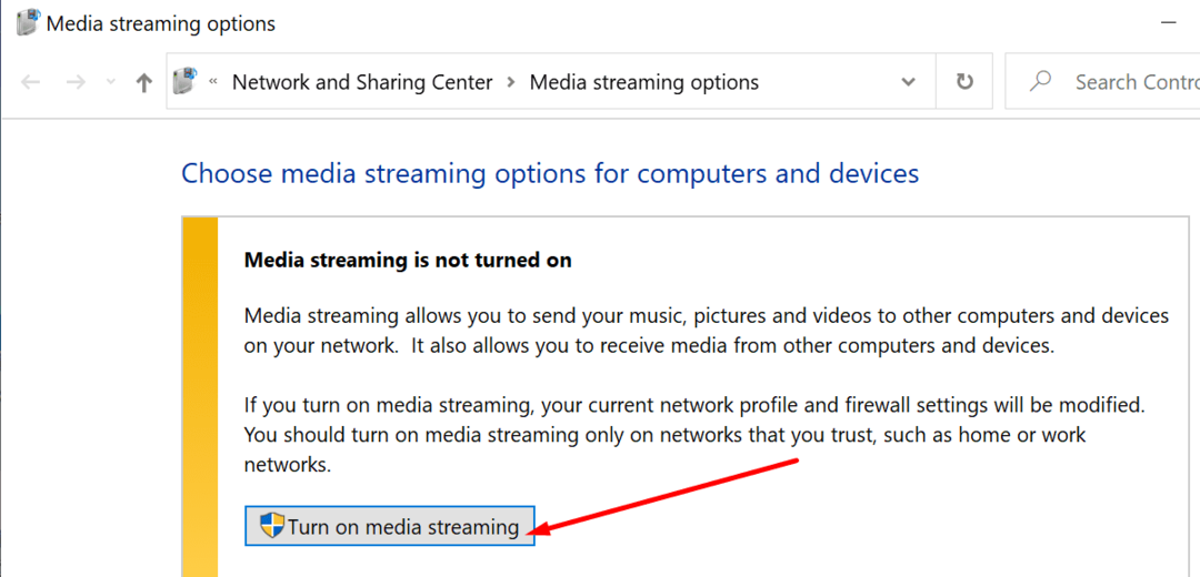 uključite streaming medija u sustavu Windows 10