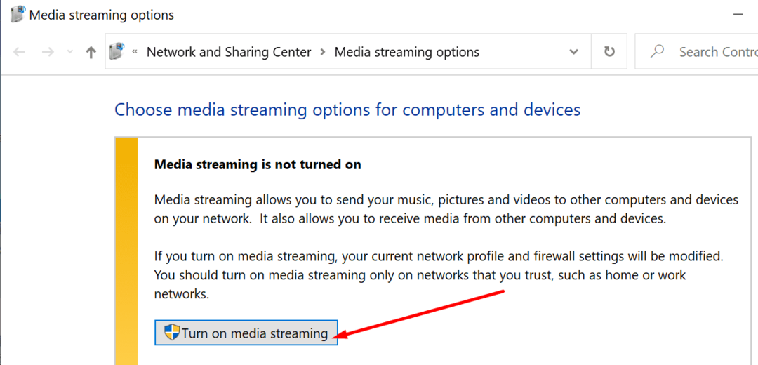 slå mediestreaming til Windows 10