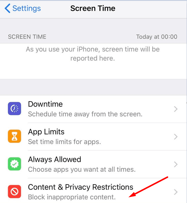 contenu de l'écran ios et restrictions de confidentialité