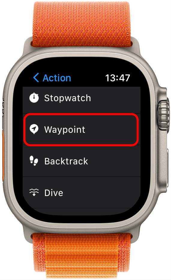 selecione Waypoint nas configurações do botão de ação.
