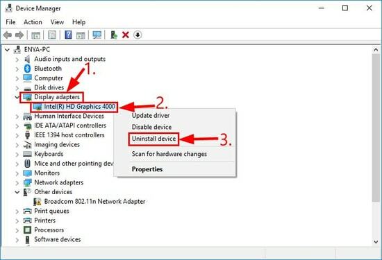 Abra la ventana del Administrador de dispositivos para desinstalar el controlador de pantalla