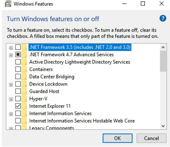 Įjunkite arba išjunkite „Windows“ funkcijas