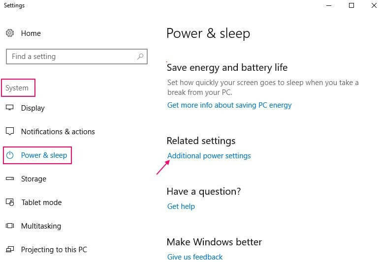 Haga clic en Configuración avanzada de energía desde el lado del panel izquierdo