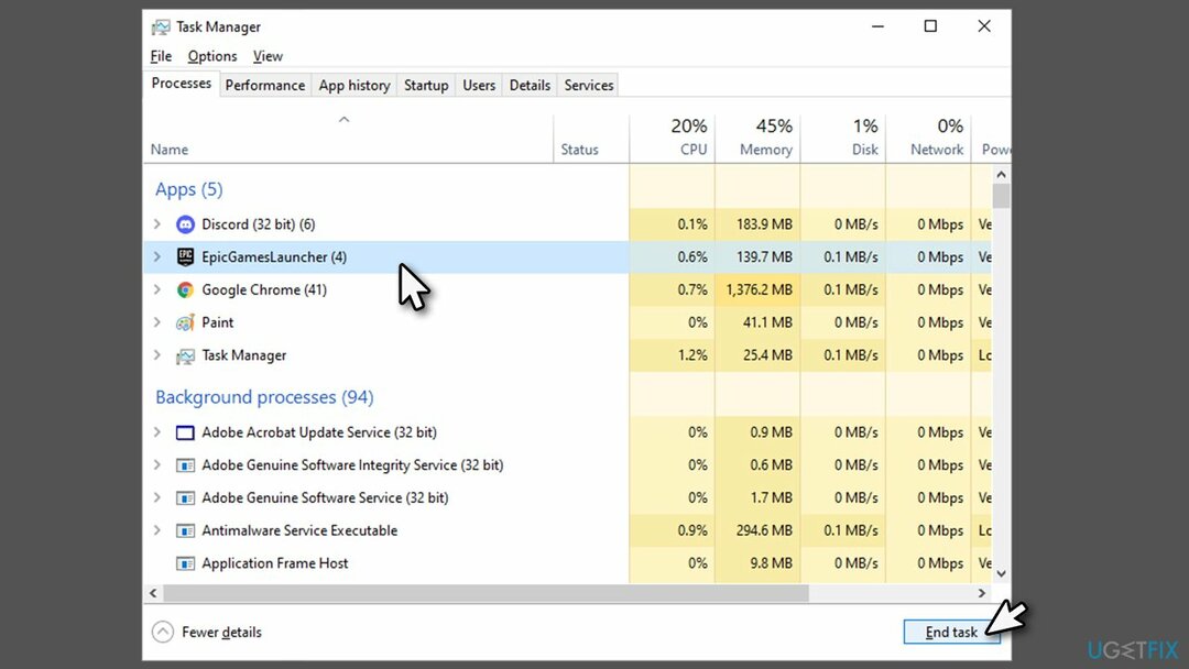 Închideți Epic Games prin Task Manager