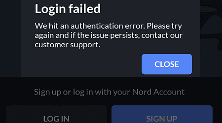 Falló el inicio de sesión en NordVPN