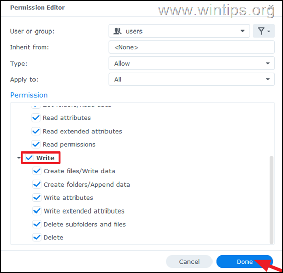 फ़ोल्डर अनुमतियाँ संपादित करें- synology