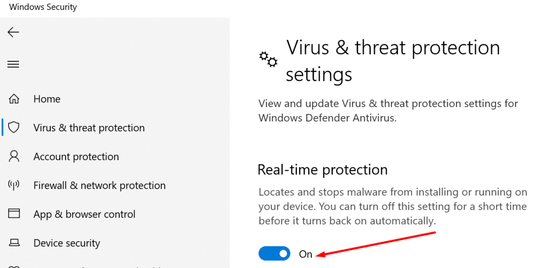 désactiver la protection en temps réel de la sécurité de Windows