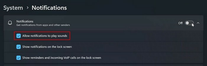 सूचनाओं को ध्वनि W11 चलाने की अनुमति दें