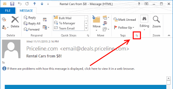 Outlook ისრის ტეგები