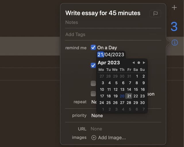 Priminimai Reguliuokite laiką ir datą „Mac“ ekrano kopija