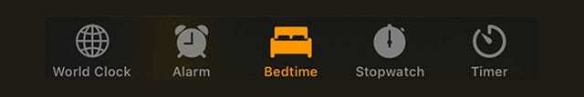 Symbol und Registerkarte für die Schlafenszeit der Uhr-App