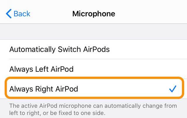 paramètres du microphone pour les AirPod