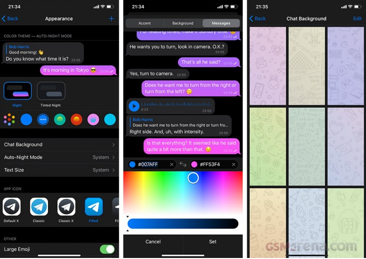 ฟีเจอร์ Telegram ใหม่มีสามรูปแบบที่เรียกว่าแท็บ Classic, Night และ Day ใน Chat