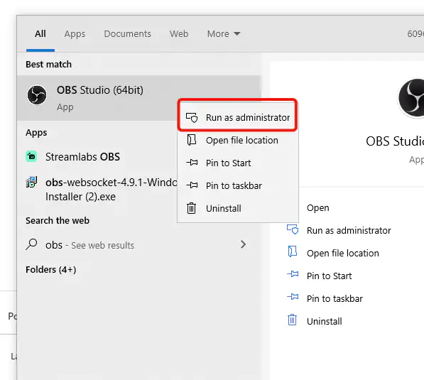 OBS Studio als Administrator ausführen