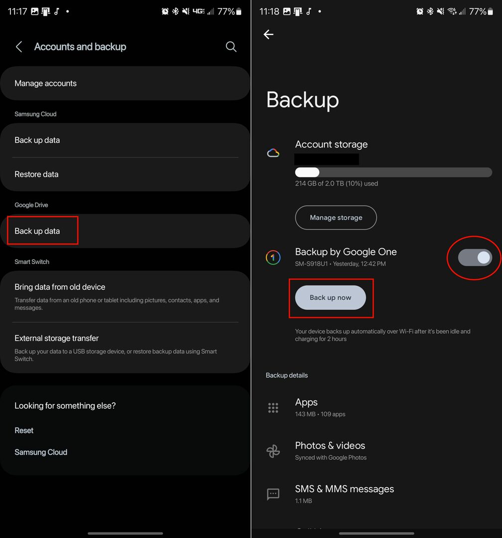 Faça backup do Galaxy S23 via Google Drive