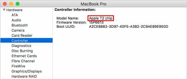 Apple T2-Chip im Systembericht-Fenster