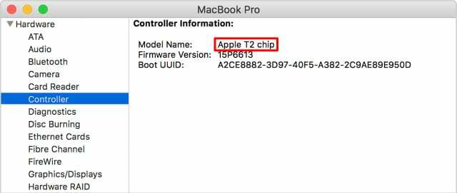 Чіп Apple T2 у вікні системного звіту