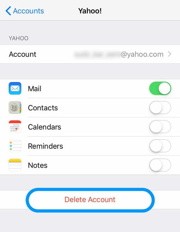 καταργήστε έναν λογαριασμό email yahoo από ένα iPhone, iPad ή iPod χρησιμοποιώντας κωδικούς πρόσβασης και ρυθμίσεις λογαριασμών