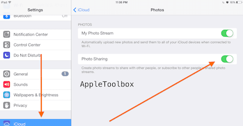 iOS zapnite zdieľaný stream fotografií