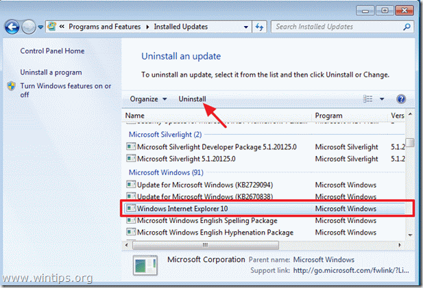 odstrániť Internet Explorer 10 - www.wintips.org
