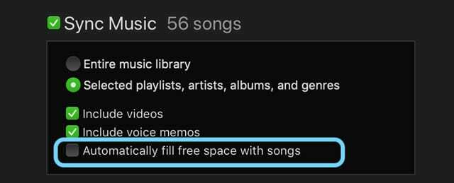 قم بإلغاء تحديد iTunes لملء المساحة الخالية تلقائيًا بالأغاني على iPhone أو iPad
