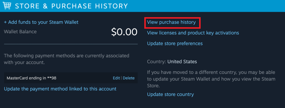 Vedeți istoricul achizițiilor - Steam