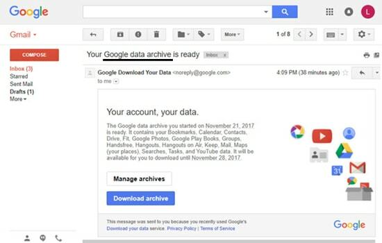 Vytvořte archiv dat Gmailu