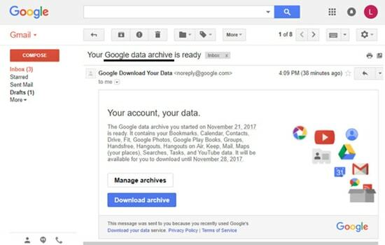 Створіть архів даних Gmail