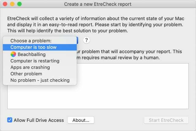 EtreCheck problem rullgardinsmenyn