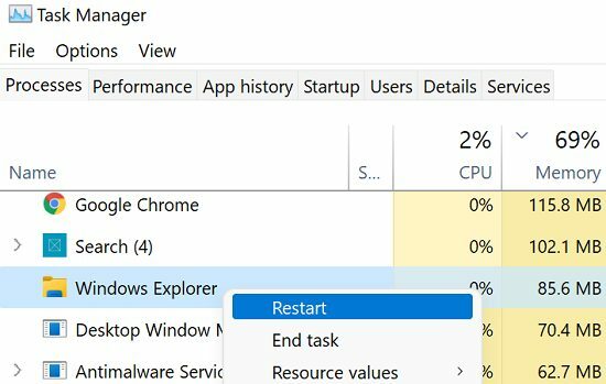 Windows 탐색기 다시 시작