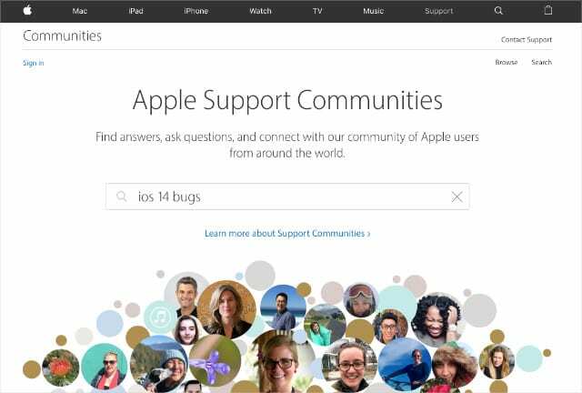 Apple támogatási közösségek, amelyek iOS-hibákat keresnek